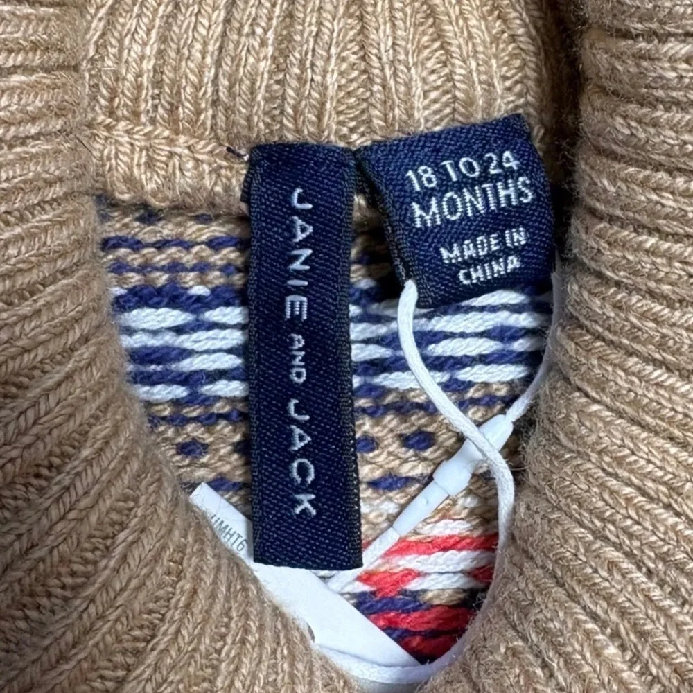 Janie and Jack Kids Fair Isle‎ Shawl Collar Sweater Tan Multi Color 18 24 Months